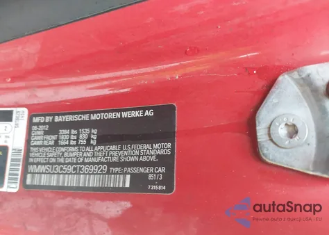 2012 Mini Cooper из США, поврежденный, VIN WMWSU3C59CT369929